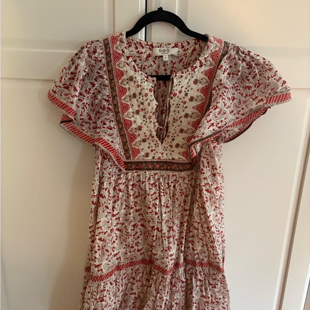 Sea New York Floral Red and White Midi Dress